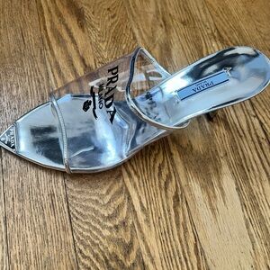 Prada Silver Heels with Strappy Design
